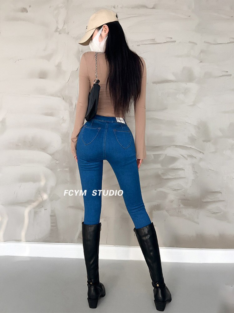 High Waist Sweet Elastic Hip Lifting Skinny Jeans For Women In Autumn And Winter 2022 Trousers Denim Pants 9VBM